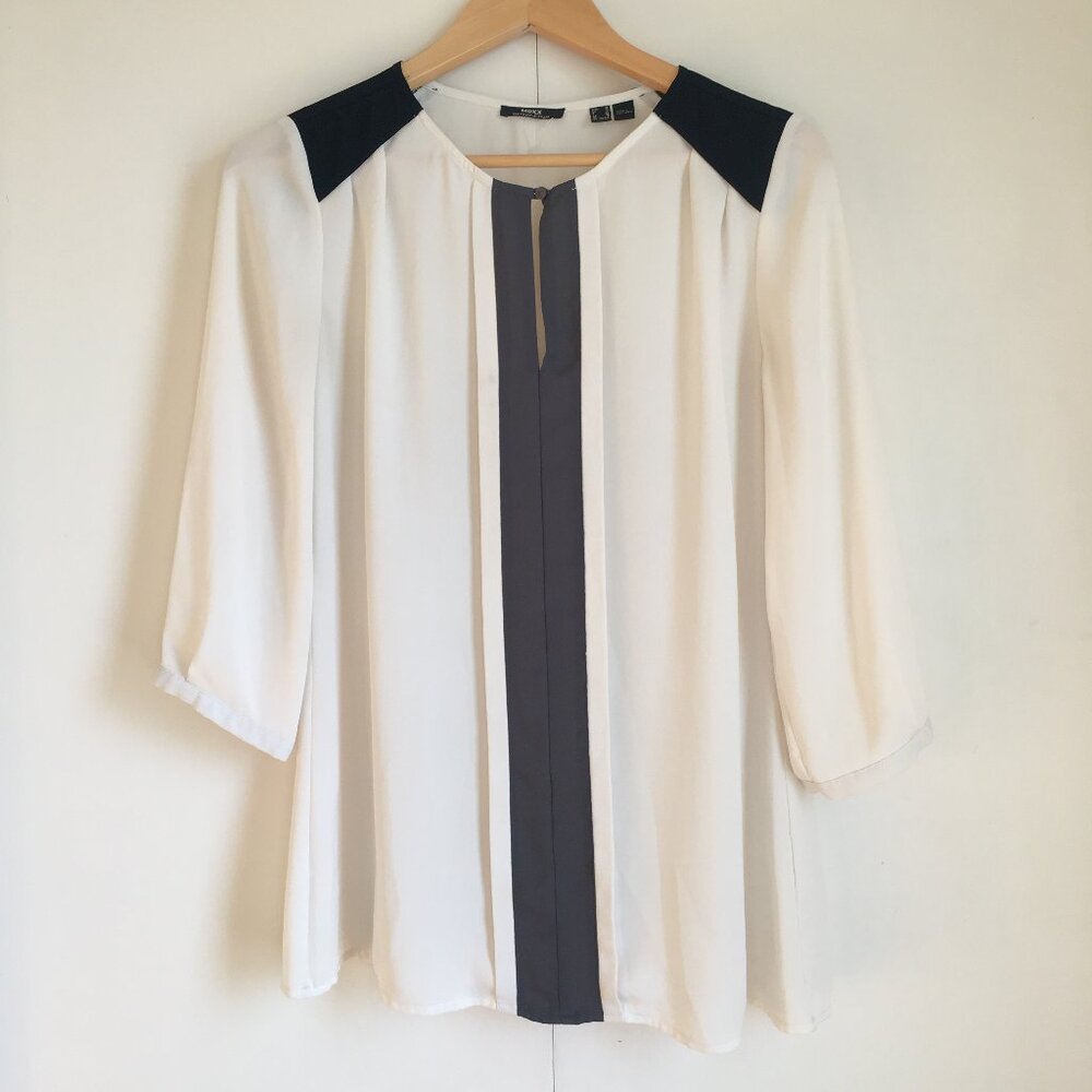 NWOT Mexx Bishop 3/4 Sleeve Pleated Tunic Keyhole Blouse 8US